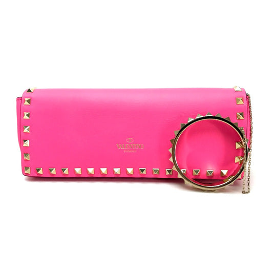 Valentino Garavani ロックスタッズ バングルチェーン付き クラッチバッグ レザー レディース ショッキングピンク