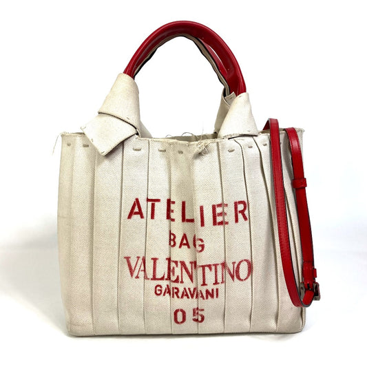 Valentino Garavani アトリエール ブリッセエディション カバン 2WAY ショルダーバッグ トートバッグ ハンドバッグ キャンバス レディース ナチュラル ベージュ/レッド