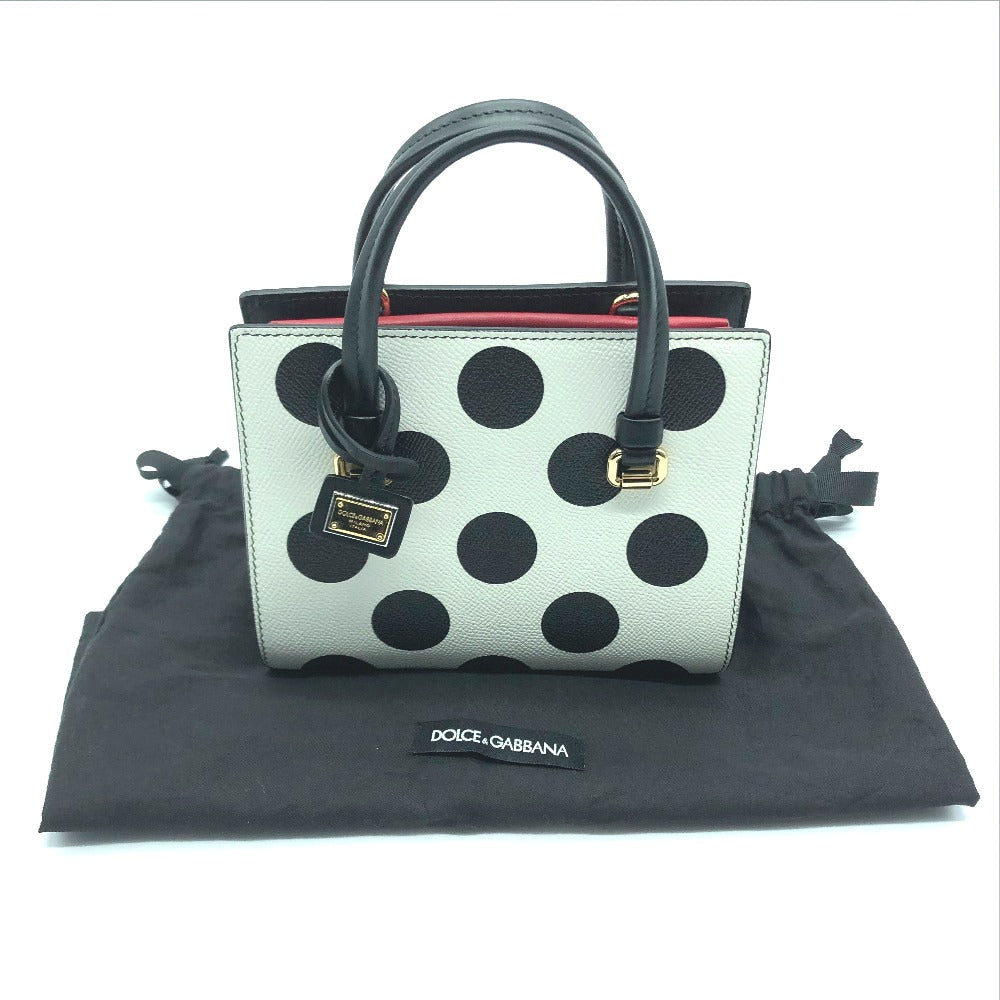 DOLCE&GABBANA ドット柄 2WAYバッグ カバン ミニ ショルダーバッグ バッグ ハンドバッグ ハンドバッグ レザー レディース ホワイト×ブラック×レッド
