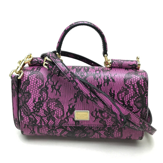 DOLCE&GABBANA レース柄 斜め掛け ウォレットバッグ カバン ミニ ハンドバッグ ポシェット ショルダーバッグ レザー レディース パープルピンク