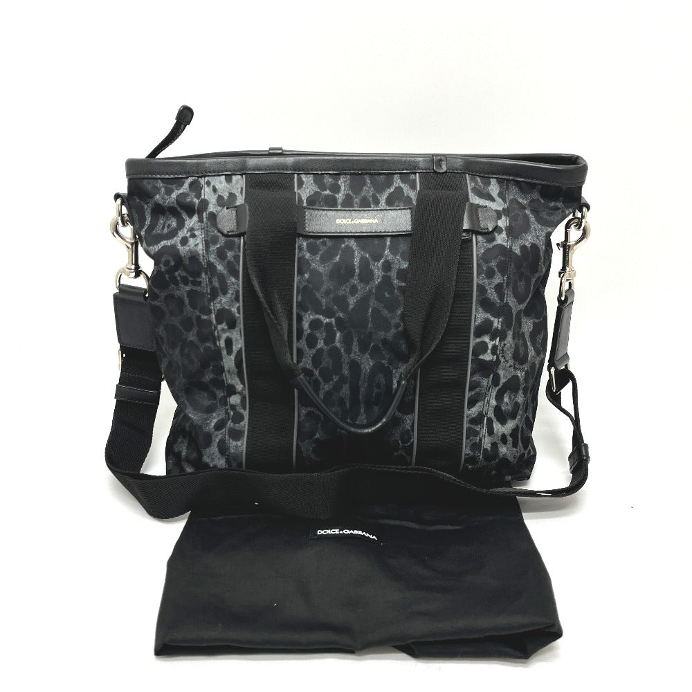 DOLCE & GABBANA Leopard Print 2-Way Bag, Handbag, Shoulder Bag, Crossbody Bag, Tote Bag, Nylon/Leather, Women's, Black