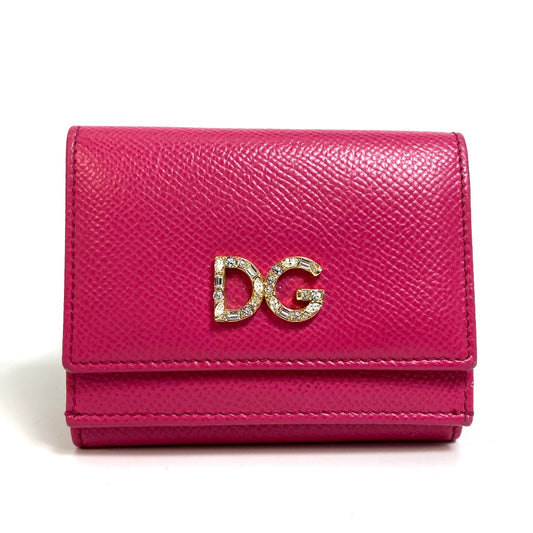 DOLCE&GABBANA ドルガバ DGラインストーン コンパクトウォレット 財布 3つ折り財布 レザー レディース ピンク
