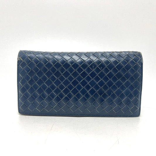 BOTTEGA VENETA 156819 Intrecciato Long Wallet Wallet Folded wallet Leather blue Used