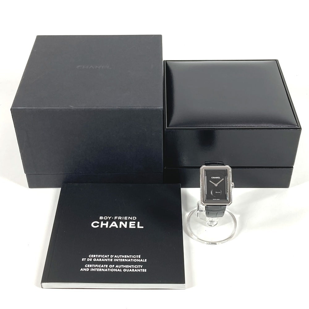 CHANEL H5319 Boyfriend Logo Watch with Leather Strap, Unisex, Black