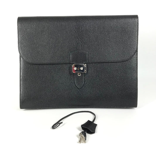 HERMES ポーチ カバン サックアデペッシュ アクセサリー クラッチバッグ レザー ユニセックス ブラック