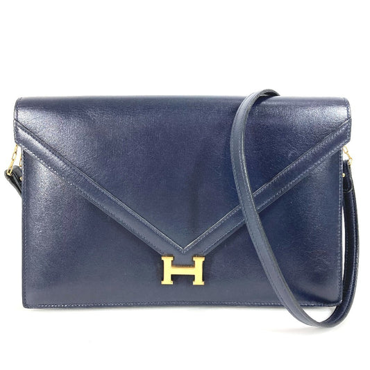 HERMES H金具 ロゴ ヴィンテージ フラップ リディ カバン バッグ 2WAYバッグ クラッチバッグ ショルダーバッグ ボックスカーフ レディース ネイビー