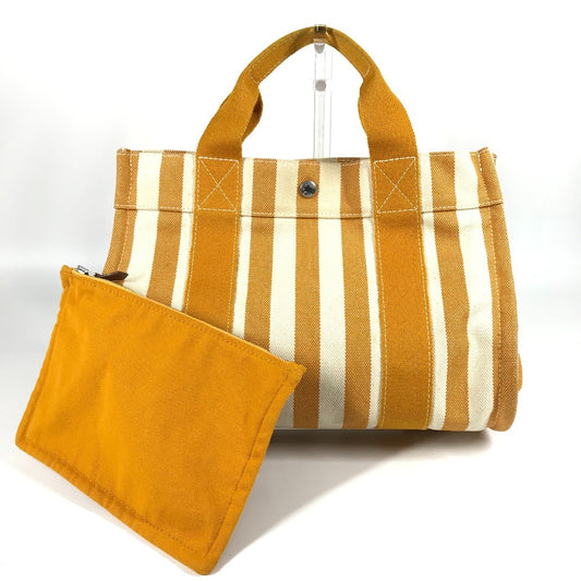 HERMES ボーダー ポーチ付き カンヌPM カンヌ PM カバン トートバッグ ハンドバッグ キャンバス レディース イエロー