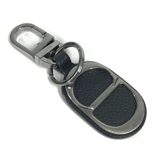 Dior CD Logo Bag Charm Key Ring Keychain Leather Women's Black