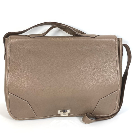 HERMES フラップ ヴィクトリア メッセンジャーバッグ ビジネスバッグ カバン 2WAYバッグ ショルダーバッグ 斜め掛け ハンドバッグ トリヨンクレマンス レディース エトゥープ グレー