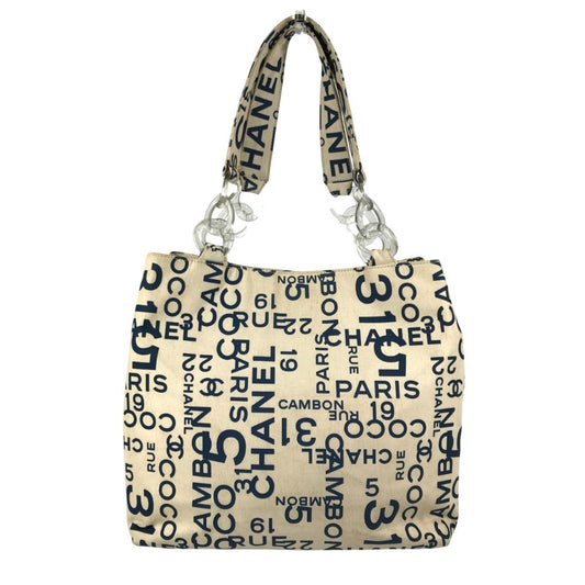 CHANEL バイシーライン CC ココマーク ロゴ カバン 肩掛け プラスチックチェーン チェーンバッグ トートバッグ ショルダーバッグ キャンバス レディース ホワイト
