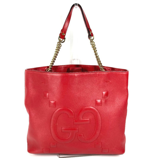 GUCCI 453561 インターロッキングG チェーン トートバッグ カバン 肩掛け Wチェーン ショルダーバッグ レザー ユニセックス レッド