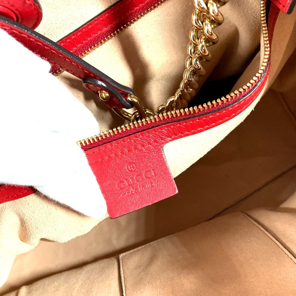 GUCCI 453561 インターロッキングG チェーン トートバッグ カバン 肩掛け Wチェーン ショルダーバッグ レザー ユニセックス レッド