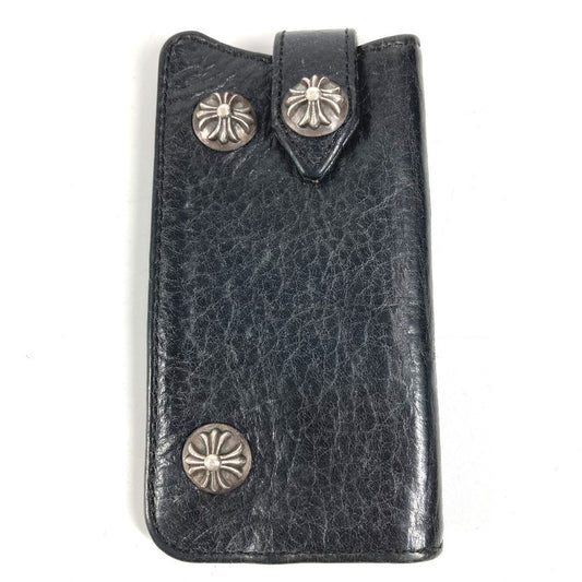 CHROME HEARTS キーリング付き ロゴ クロスボール コンパクトウォレット キーケース レザー ユニセックス ブラック
