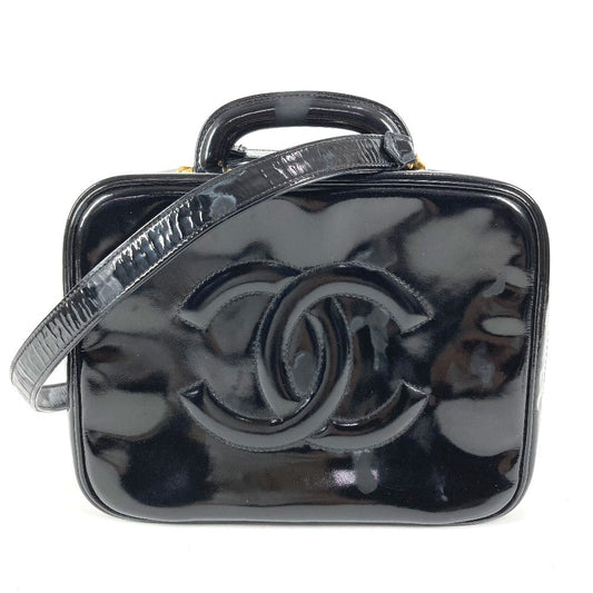 CHANEL 2-Way Bag CC Coco Mark Logo Vanity Bag Handbag Shoulder Bag BOX Box Handbag Enamel Ladies Black