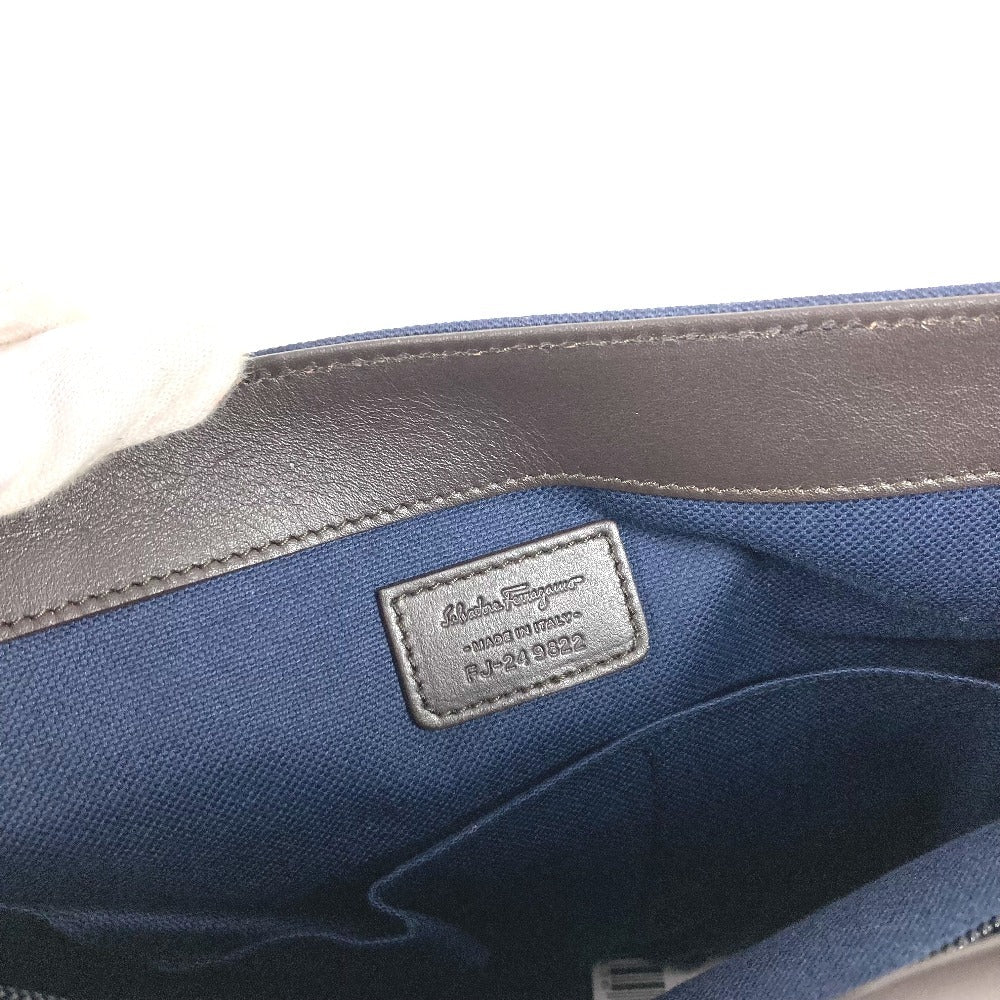 Salvatore Ferragamo Logo Messenger Bag, Flap Shoulder Bag, Canvas/Leather, Unisex, Navy