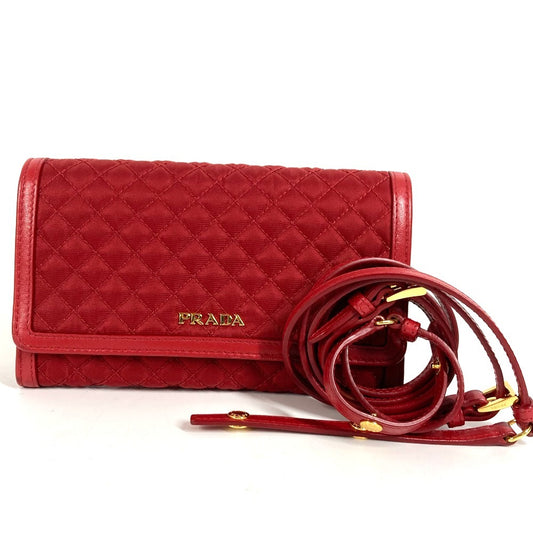 PRADA 1M1437 ショルダーバッグ ショルダーウォレット ロゴ キルティング ロングウォレット ウォレットバッグ 長財布 ナイロン ユニセックス レッド