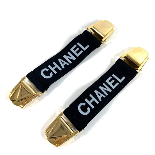 CHANEL ロゴ ヴィンテージ アームバンド 2つ セット ペア アクセサリー 袖止め 袖止め ベルト ゴム レディース ブラック