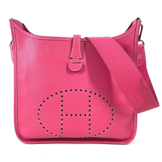 HERMES H パンチングロゴ エブリン 1 PM カバン 斜め掛け ショルダーバッグ エプソン ユニセックス ローズティリアン ピンク