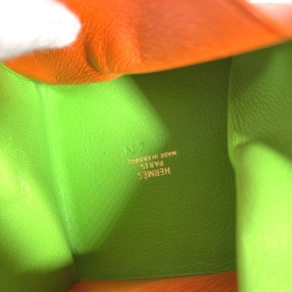 HERMES Zulu Bicolor Square Wallet Coin Purse Leather Unisex Green