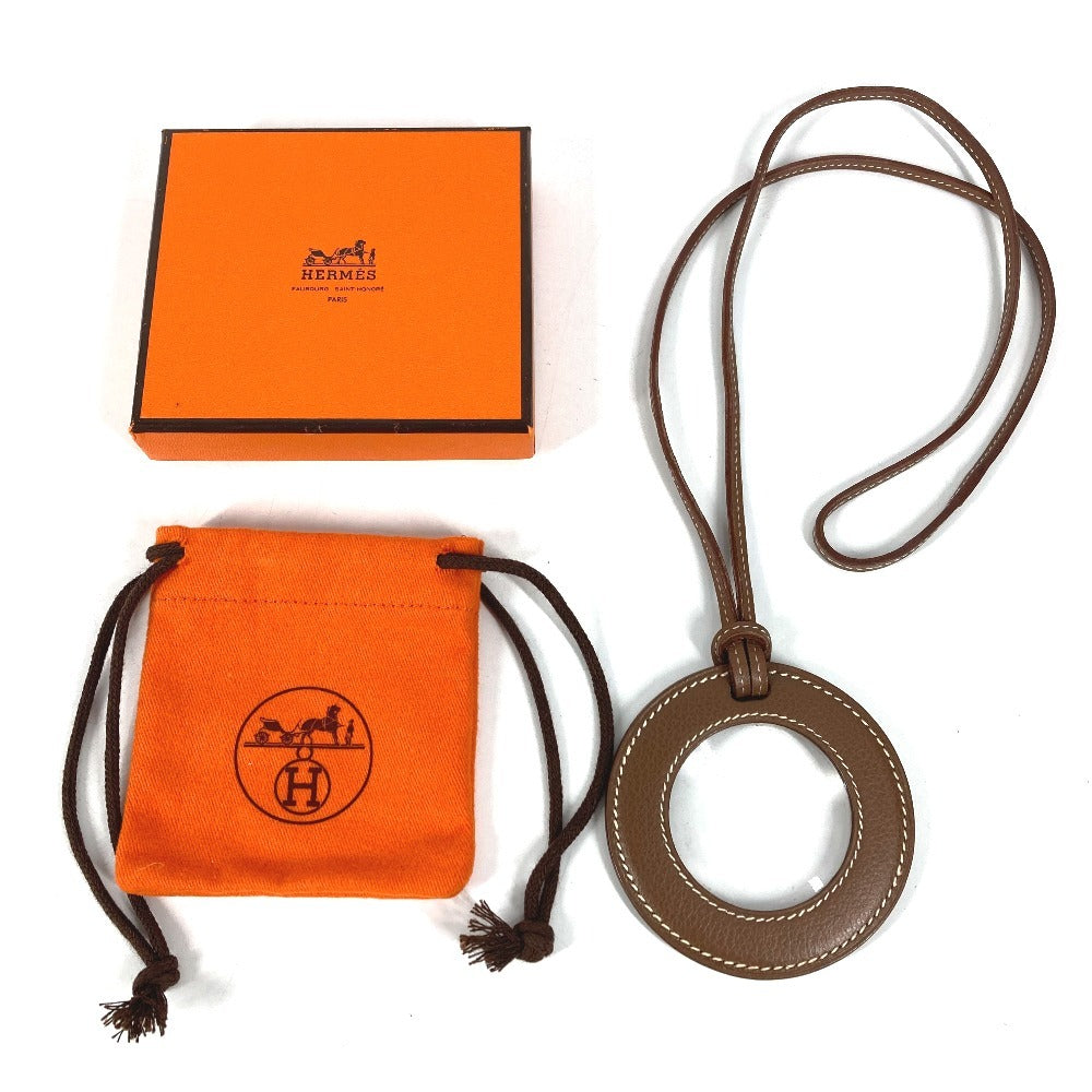 HERMES ルーペ ネックレス アクセサリー 紐 ネックレス レザー ユニセックス ブラウン
