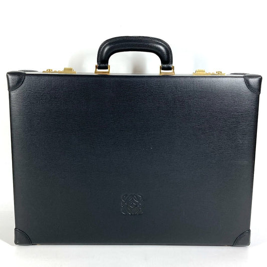 LOEWE Vintage Logo Anagram Attache Case Bag Tote Bag Business Bag BOX Handbag Leather Unisex Black