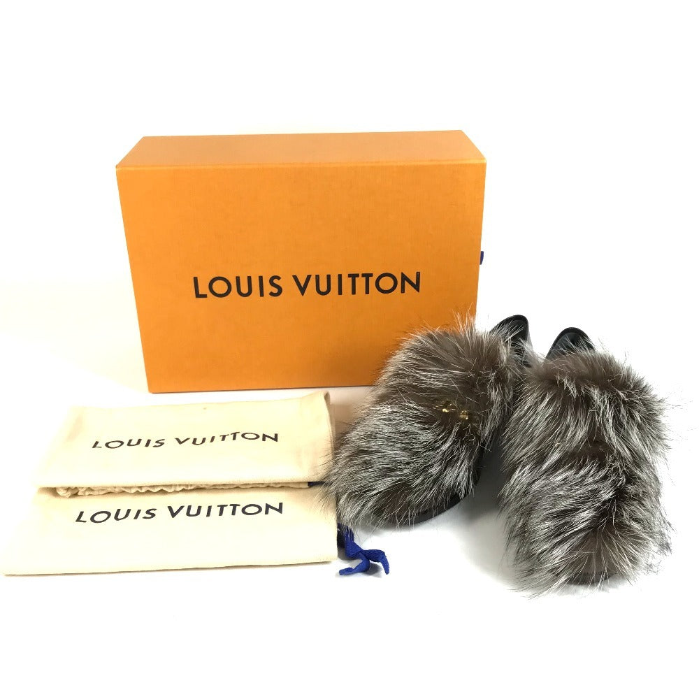 LOUIS VUITTON 革靴 レザーシューズ ファー 靴 シューズ フラット ぺたんこ ペタンコ ローファー レザー レディース ブラック