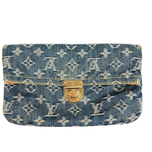 LOUIS VUITTON M95007 モノグラムデニム ポシェットプラット ポシェット プラット カバン 2つ折り ポーチ クラッチバッグ モノグラムデニム ユニセックス ブルー