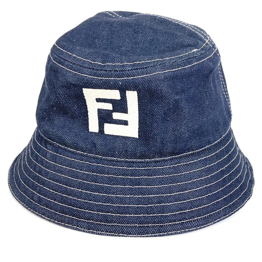 FENDI FXQ958 デニム ロゴ ハット帽 帽子 バケットハット ボブハット ハット コットン ユニセックス ブルー