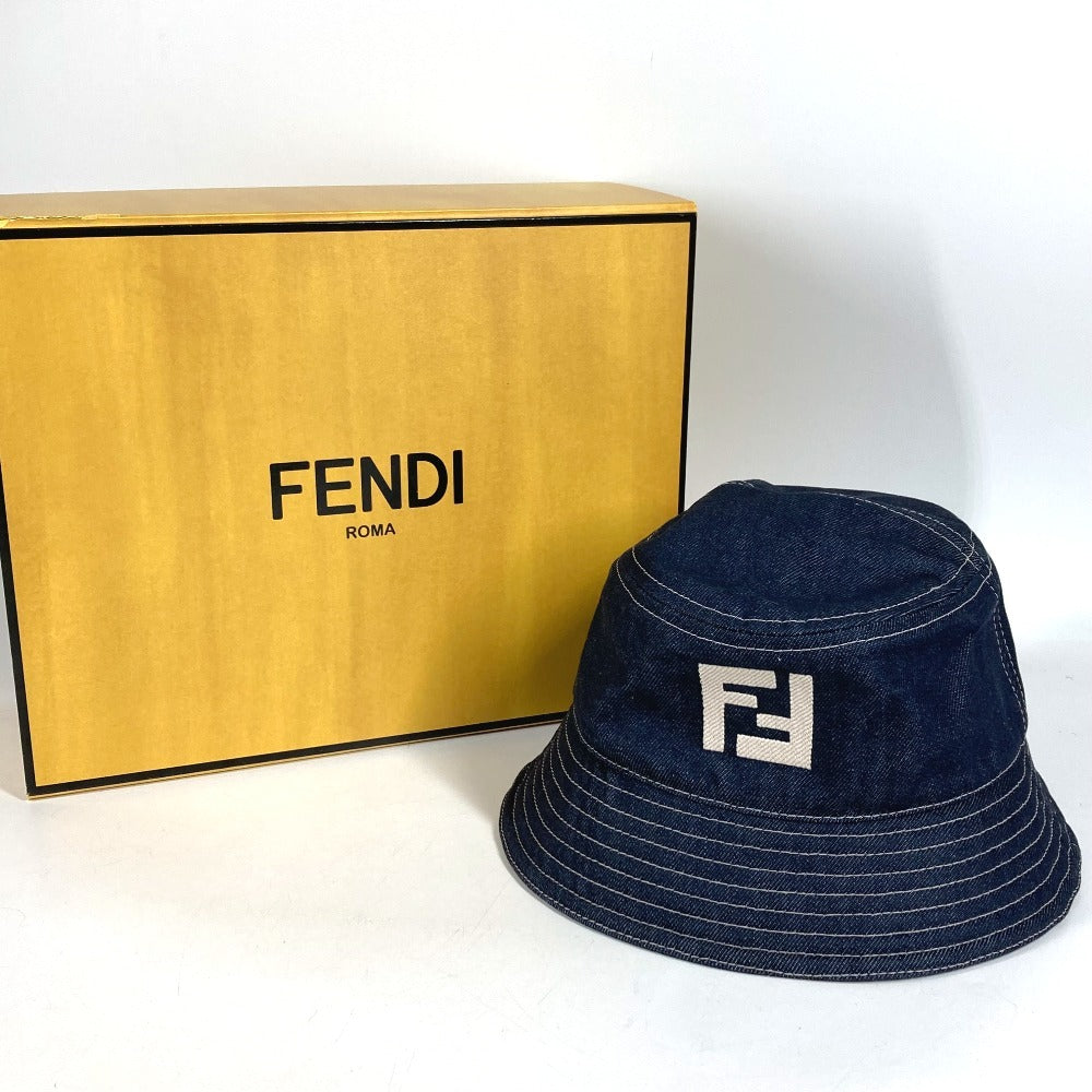 FENDI FXQ958 デニム ロゴ ハット帽 帽子 バケットハット ボブハット ハット コットン ユニセックス ブルー
