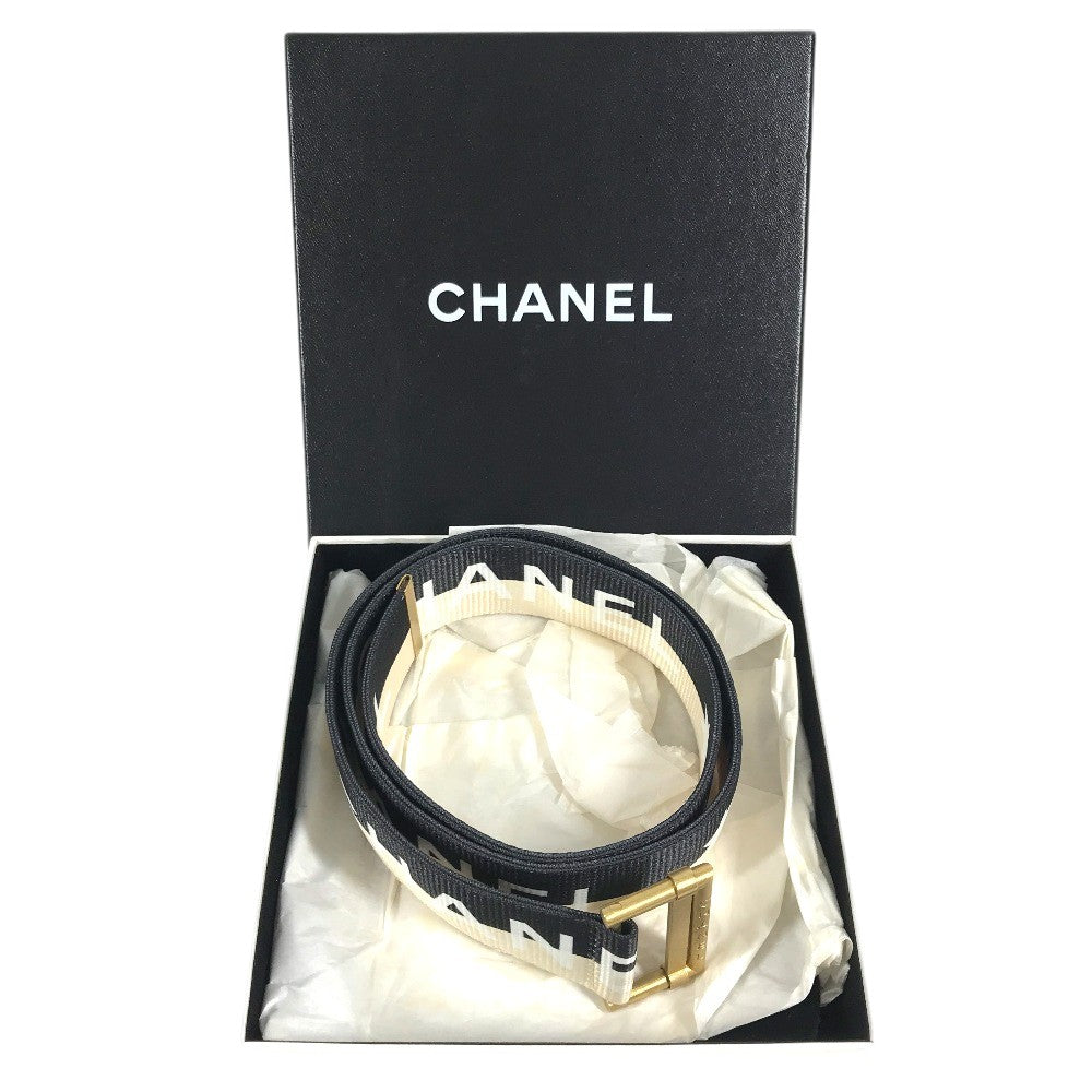 CHANEL 01S CC ココマーク ロゴ プリントバイカラーベルト ローラーバックル バイカラー ベルト キャンバス/レザー レディース ブラック系