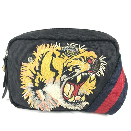 GUCCI 523323 Sherry line Taiga head Belt bag, handbag, waist pouch body bag Nylon Black Used