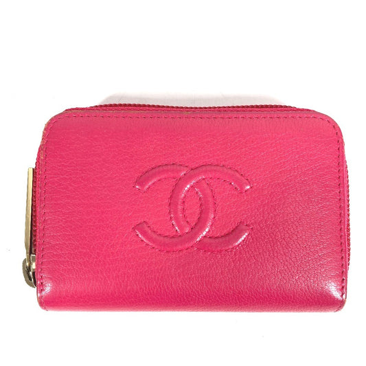 CHANEL CC ココマーク ロゴ 財布 小銭入れ ラウンドファスナー コインケース レザー レディース ピンク