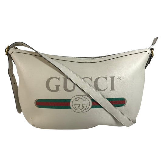 GUCCI 523588 Logo Hobo Bag Half Moon Bag Crossbody Shoulder Bag Leather White Used