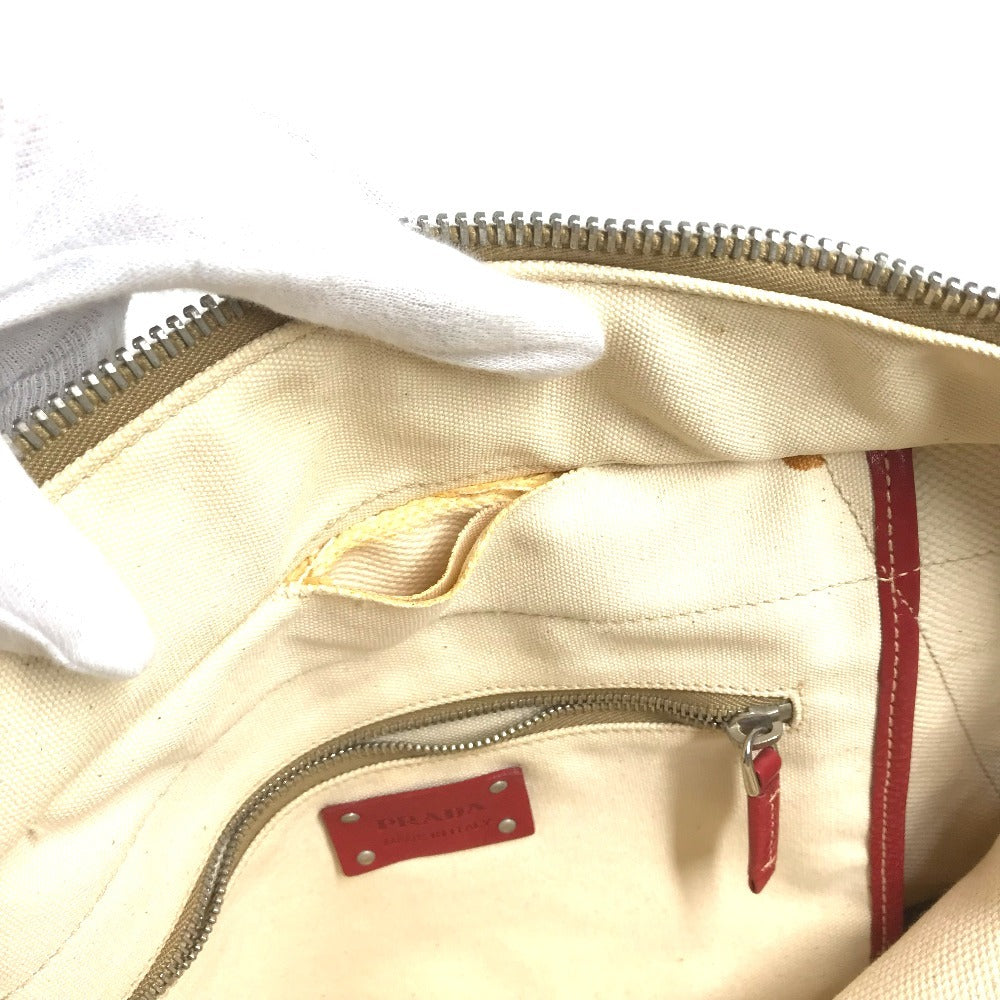 PRADA Logo Shoulder Bag Tote Bag Leather/Canvas yellow/Red x Beige Used