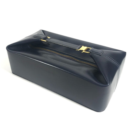 HERMES vintage Vanity bag bag pouch Hand Bag Leather Navy Used