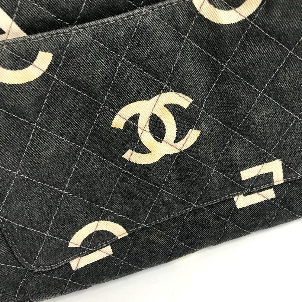 CHANEL vintage CC Mark logo quilted all-over pattern Bag Tote Bag Hand Bag Canvas Black/White Used