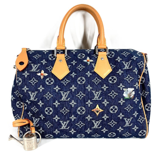 LOUIS VUITTON M27556 Monogram Flower Denim Speedy Bandouliere 30 Bags Mini Duffle Bag Tote Bag Hand Bag MonogramDenim blue Used