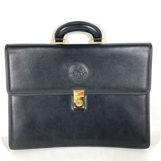 VERSACE ヴィンテージ メデューサ ロゴ カバン トートバッグ 書類バッグ ハンドバッグ ビジネスバッグ レザー ユニセックス ブラック