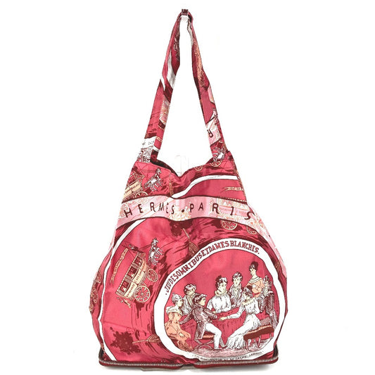 HERMES カバン エコバッグ 折り畳み シルキーポップ トートバッグ ハンドバッグ ショルダーバッグ レザー レディース レッド