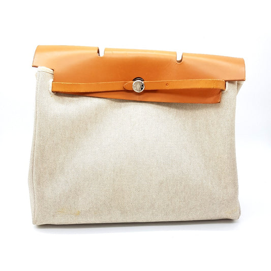 HERMES 2WAY ハンドバッグ エールバッグ MM カバン ショルダーバッグ トワルオフィシェ/レザー レディース ブラウン ブラウン系×ナチュラル