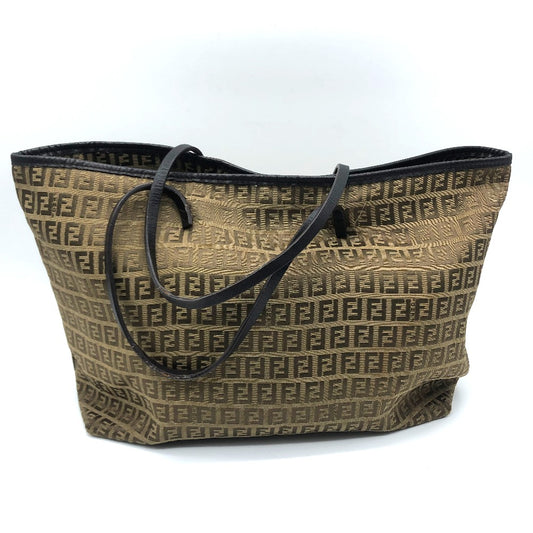 FENDI FFロゴ ズッカ柄 ズッキーノ カバン 肩掛け トートバッグ キャンバス/レザー レディース ベージュ ベージュ系×ブラウン系