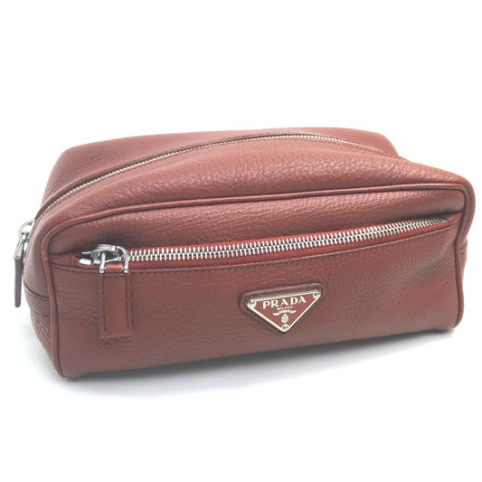 PRADA 三角ロゴプレート 小物入れ ポーチ レザー レディース レッド
