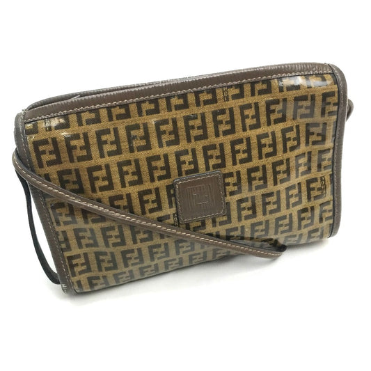 FENDI 斜め掛け FF ズッカ柄 カバン ポシェット ワンショルダー ショルダーバッグ ビニール/レザー レディース ブラウン ブラウン