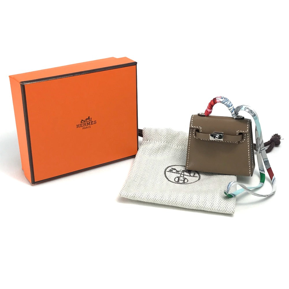 HERMES Kelly Twilly Bag Charm, Tadelakt, Women's, Etoupe, Brown