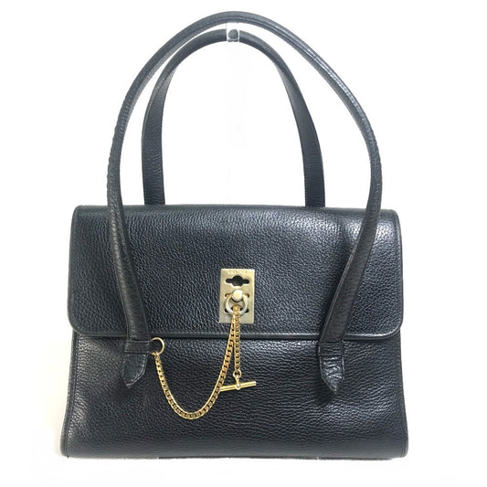 CELINE ヴィンテージ チェーンロック カバン トートバッグ ハンドバッグ レザー レディース ブラック×ゴールド金具