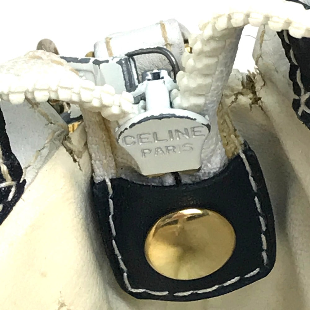 CELINE Logo Pochette Shoulder Bag in Leather, Women's, White with Gold Hardware