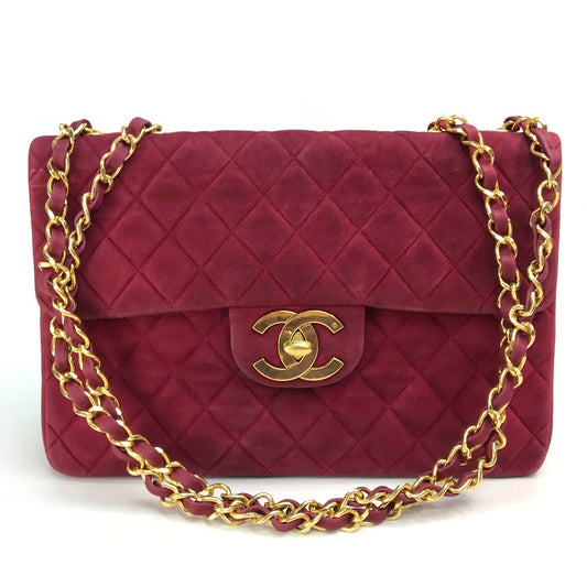 CHANEL CC ココマーク デカマトラッセ 34 カバン Wチェーン ショルダーバッグ スエード レディース ボルドー