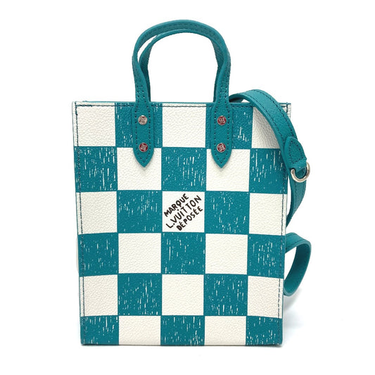 LOUIS VUITTON N60495 ダミエチェッカーボード サックプラXS カバン 2WAYバッグ ハンドバッグ 縦型 ショルダーバッグ レザー レディース ターコイズ ブルー系