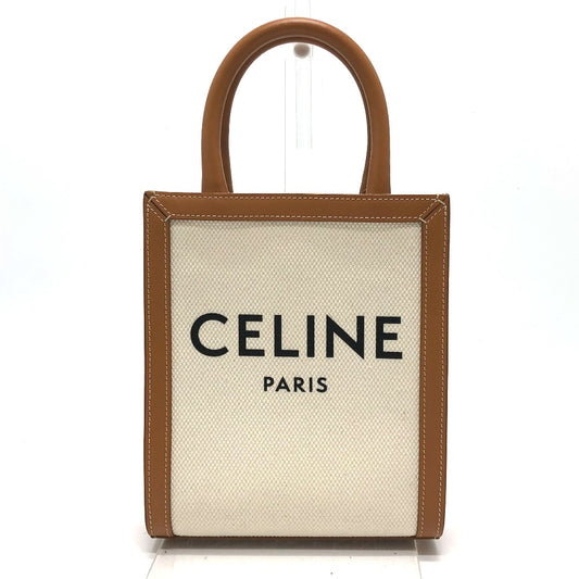 CELINE ロゴ バーティカルカバ ミニ カバン 2WAY ショルダーバッグ キャンバス/レザー レディース ベージュ