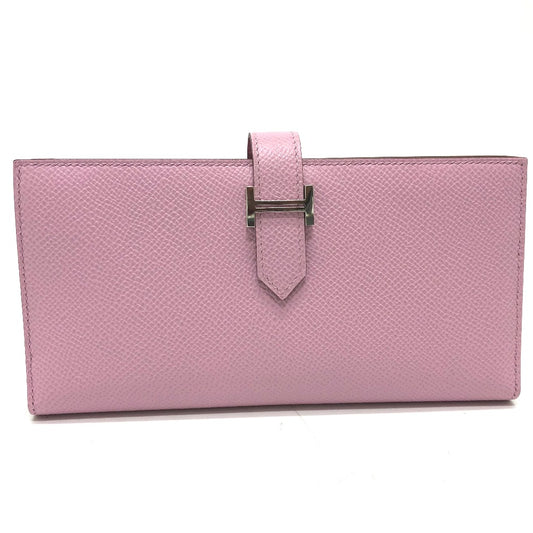 HERMES H金具 ベアンスフレ 2つ折り 長財布 ヴォーエプソン レディース モーヴシルヴェストル(推定) ピンク